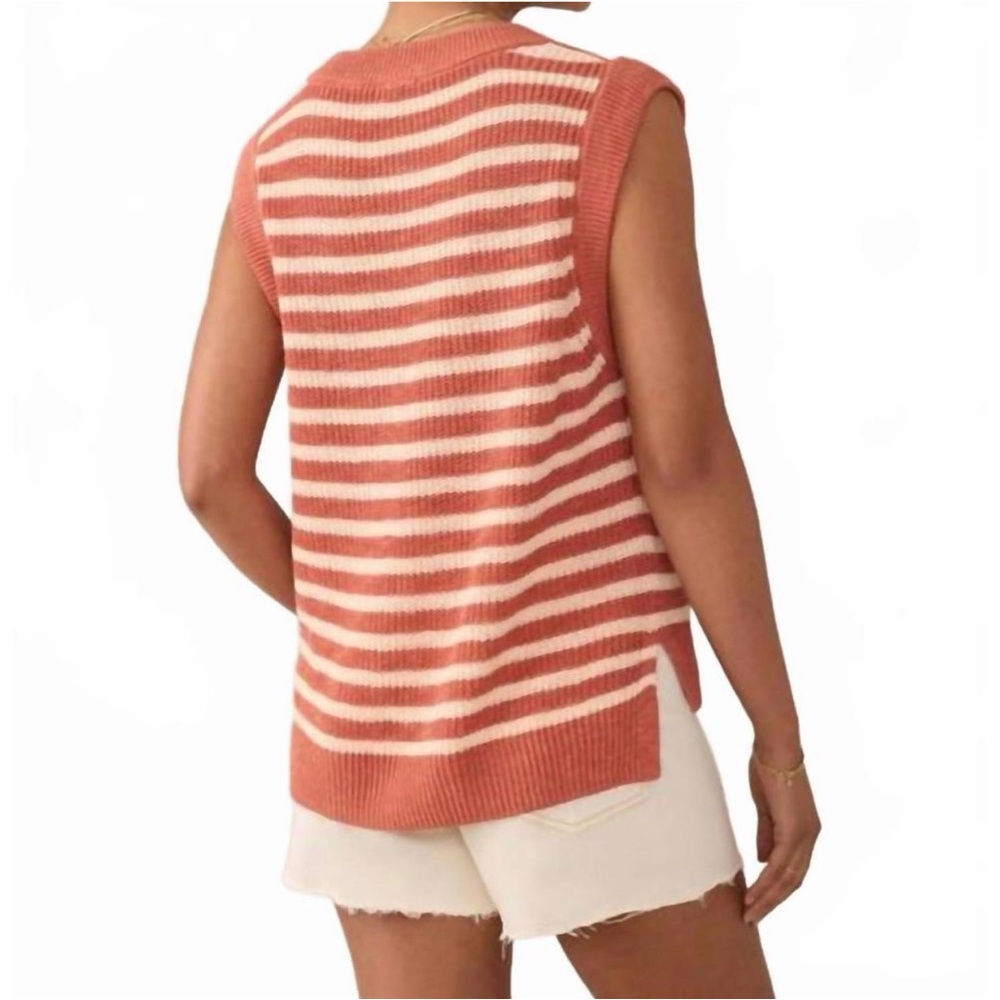 Faherty Miramar Linen Sweater Tank NWT size Small in Sandstone Stripe Sleeveless - Picture 2 of 13